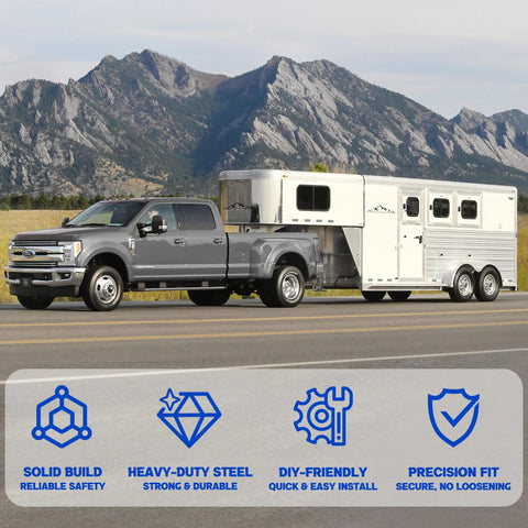 Truck towing trailer with Trailer Leaf Spring Hanger Kit For One And Three Quarters Inch Springs, Single Axle, 2000 To 7000 Lbs, Complete Suspension And Shackle Hardware Kit For Heavy Duty Towing And No Hassle Install in open terrain