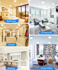 Five Pack 9 Inch Flush Mount Ceiling Light White 18W 5000K LED Ultra Slim Round Flat Low Profile Fixture in various rooms