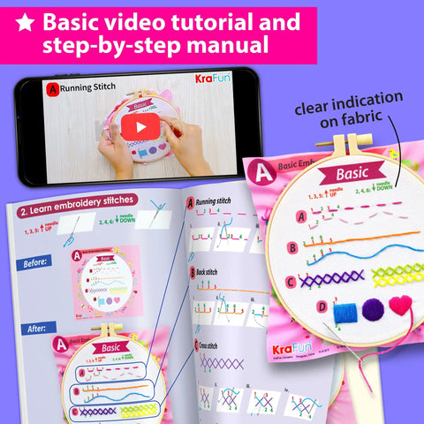 Beginner Embroidery Kit For Kids And Adults Noob Friendly Starter Set With 7 Pre Printed Patterns video tutorial and manual.