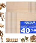 Front view of Basswood sheets, 40-pack, 12x12x1/8 in, unfinished wood for crafts
