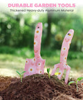 Flower Pattern Aluminum Garden Tool Set With Gloves In Pink Gift Box Three Essential Hand Tools Trowel Rake Pruner in soil