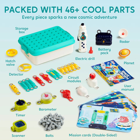 Components of Space Circuit Lab Kit For Kids With 50 Plus Projects And 46 Plus Components An Electronics STEM Toy For Ages 5 6 7 8.