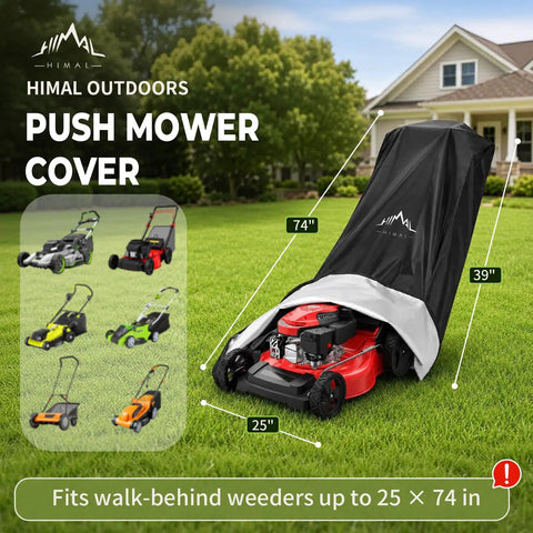 Badass Heavy Duty Waterproof Push Lawn Mower Cover Universal Fit With Double Stitched 600D Oxford Cloth on mowers, 25 x 74 in.