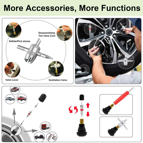 All In One Tire Valve Stem Core Replacement Tool Kit With Quick Change for Cars Trucks and ATVs includes TR413 TR414 TR418