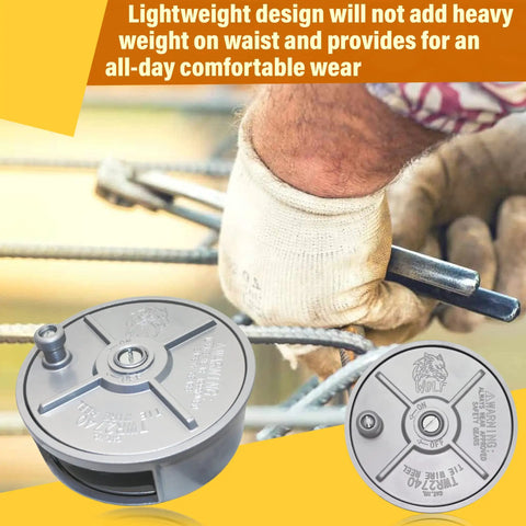 6.25 Inch Aluminum Tie Wire Reel Coil Holder Wheel with belt loops on display