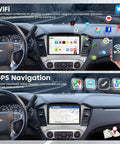 Dashboard view of Chevy Suburban Tahoe Yukon 2015 2019 Wireless CarPlay Android Auto Dash Kit With 10.1 Inch Touch Screen GPS Bluetooth WiFi MirrorLink 8 Core Stereo System 2GB RAM 64GB Storage showing WiFi and GPS features.