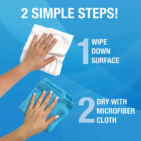 MiracleWipes for Glass disposable cleaning wipes; white wipe and blue microfiber cloth (two items)