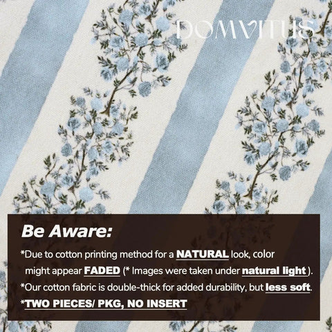 Floral Throw Pillow Covers 18x18 Inch Set Of 2 Light Blue Floral Block Print Decorative Pillow Covers For Couch Sofa Bed Living Room Neutral Farmhouse Boho Cozy Home Decor Cover Only, close-up fabric pattern