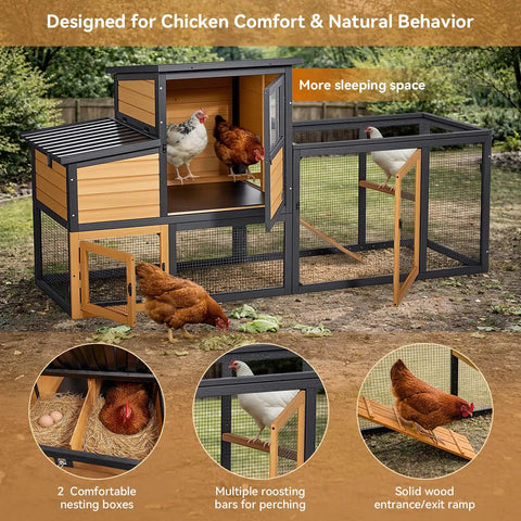 Wooden Chicken Coop For 2 To 4 Chickens With Run And 2 Nesting Boxes 2 Roost Bars PVC Windows Weather Resistant Roof