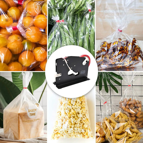 Heavy Duty Bag Sealer With Built In Trimmer And Sharp Blade For Clear Plastic Bags Pack Cookies Bread Ground Meat Includes Tape Anti Slip Iron Construction For Home And Small Biz Use sealing various foods.