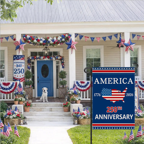 Double Sided 12x18 Inch USA Garden Flag Celebrating 250 Years Of Freedom Patriotic 1776 To 2026 Commemorative Banner