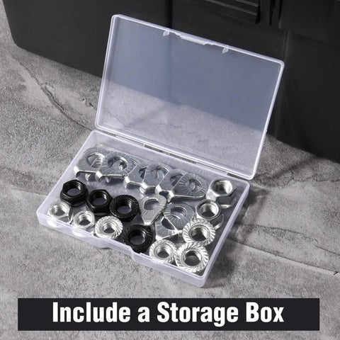 24 Piece Bike Wheel Flanged Axle Nut Kit With 12 Nuts And 12 Safety Washers M8 M9.5 M10 For Front And Rear Wheel Hubs in storage box