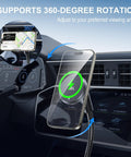 Heavy Duty 15W Fast Wireless Car Mount Charger That Plugs Straight Into Standard Cigarette Lighter Socket supporting 360-degree rotation for iPhones.
