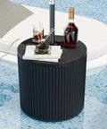 Outdoor Umbrella Stand With Hole And Water Bladder Base, Fluted Vertical Ribbed Design, All Weather Poolside Side Table For Patio Garden, Black