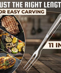 Meat carving fork, 11-inch stainless steel, two-prong with dishwasher-safe metal handle