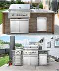 Badass 35 By 24 Double BBQ Access Door For Outdoor Kitchens With Slick Recessed Latches Concealed Hinges Heavy Duty 304 Stainless Steel Built Tough For Backyard Islands And Game Day Cooking Setups in an outdoor kitchen setting.