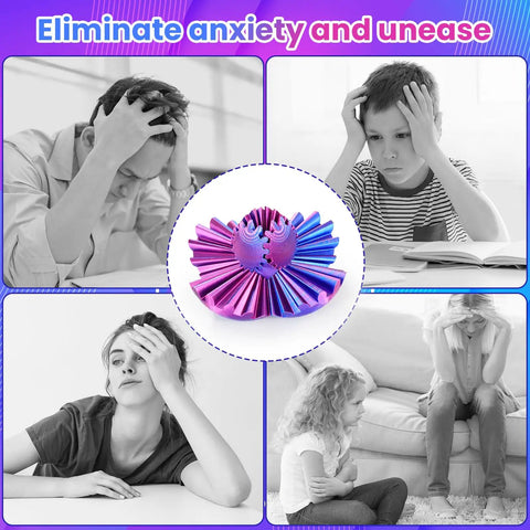 3D Printed Gear Sphere Fidget Toy For Sensory Stress Relief And Chill, shown in deep purple amid stressed individuals