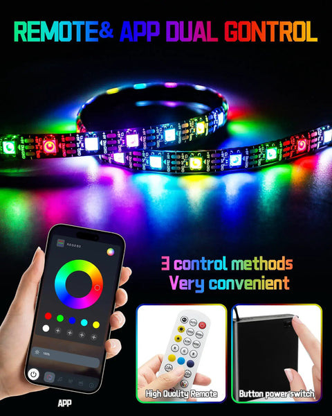 Night Riding LED Light Strips For Scooter And Skateboard Lit RGB Color Changing, Battery Operated, Remote And App Controlled, 61 LEDs, High Density 120 LEDs Per Meter, Ultra Bright, Vivid Colors, Easy Install