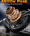 All Terrain Electric Dirt Bike For Adults And Teens With 4500W Peak Motor showing high-torque motor and off-road tire.