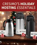 Thermal Coffee Carafe 68 Ounce 2 Liter Insulated Stainless Steel Beverage Dispenser in holiday setting with holiday drinks