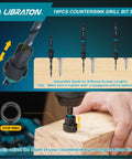 Countersink Drill Bit Set For Woodworking, 19 Piece Set With Tapered Bits, Wood Plug Cutters, and Extendable Bit Holder by Libraton.