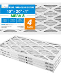 Easy Fit 10x20x1 Air Filter MERV 8 Pleated Replacement 4-Pack For Furnace And AC Captures Dust Pet Hair Pollen, No Fuss Install