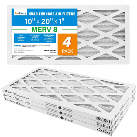 Easy Fit 10x20x1 Air Filter MERV 8 Pleated Replacement 4-Pack For Furnace And AC Captures Dust Pet Hair Pollen, No Fuss Install