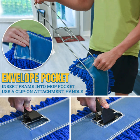 Heavy Duty 24 Inch Microfiber Dust Mop Kit With 61 Inch Extendable Handle And Two Quick Swap Pads for easy attachment process.