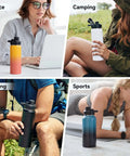24 Oz Insulated Water Bottle With Handle, 304 Stainless Steel, Wide Mouth, in various activities like office, camping, and hiking