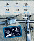 Handlebars of Powerful 750W Electric Bike For Adults, City Cruiser With 20 MPH Top Speed, 7 Speed Gearing, digital display visible