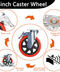 Diagram of 6 Inch Heavy Duty Swivel Caster Wheels Set Of 4 With Brakes And Lockable Bearing Plate Up To 3000 Lbs Per Caster features.