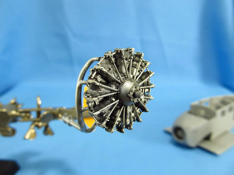 Close-up of Junkers W.34 Engine Detailing Set for 1/48 scale aircraft, showing 3D printed detail parts upgrade for MikroMir kits.