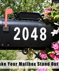 Mailbox with 2048 in large 3 inch reflective white vinyl numbers with flowers, Large 3 Inch Reflective Mailbox Numbers Set.