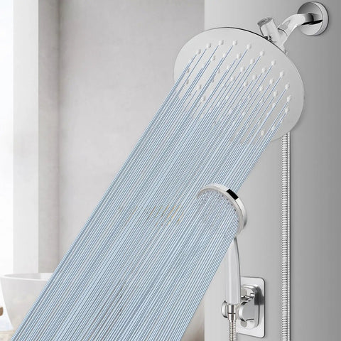 High-Pressure 8 Inch Rain Shower Head With Hose And 5-Setting Handheld Sprayer, Stainless Steel Chrome Finish in use