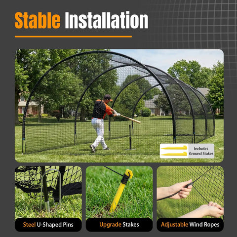 Backyard Baseball Batting Cage 30ft With Frame And Netting For Hitting And Pitching Practice Durable Polyester Netting And Fiberglass Poles