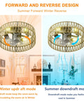 5 Pc Blades Ceiling Fan with Remote Control, Low Profile Flush Mount showing winter and summer airflow modes.