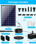 8W Solar Fountain Pump With 3600mAh Battery Backup For All Day Operation, 5 ft tubing, 5 nozzles, shown with included components
