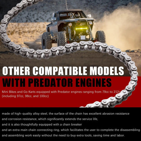 Easy Install No Fuss Mini Bike Chain Tensioner for Predator Engine Mini Bikes Go Karts, chain overlay on dusty track.