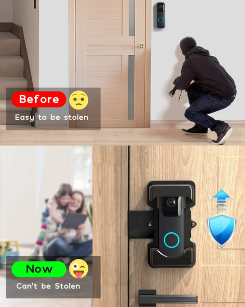 Comparison of a video doorbell before and after using Anti Theft Video Doorbell Mount With Adjustable Height No Drill Bracket.