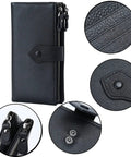 Women's Soft Leather RFID Blocking Bifold Slim Wallet With Double Zipper Pockets 17 Card Slots And ID Window For Everyday Carry Black