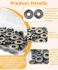 60 Piece Ball Bearings Kit Including 693ZZ 623ZZ 624ZZ 685ZZ 687ZZ 627ZZ Six Sizes With Double Metal Sealed Shielded Carbon Steel Deep Groove Bearings And Pro Grade Handy Storage Box For Your Motor Projects, chrome steel bearings in plastic box