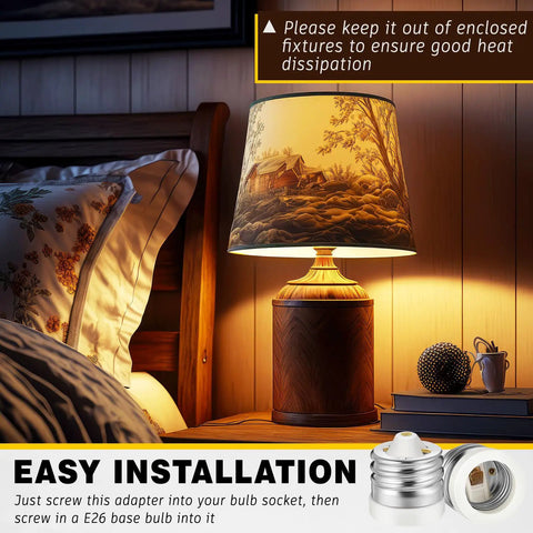 Ceramic Mogul E39 To E26 Socket Converter used in bedside lamp for easy installation with warm light.