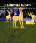 Outdoor Extension Cord With 1 To 3 Splitter Outlets, 25 Ft Waterproof Power Cord With Safety Cover, 16 AWG, ETL Listed, Ideal For Christmas Lights And Decorations, Durable Outdoor Grade Cord For Weatherproof Use installed with light-up reindeer decorations.