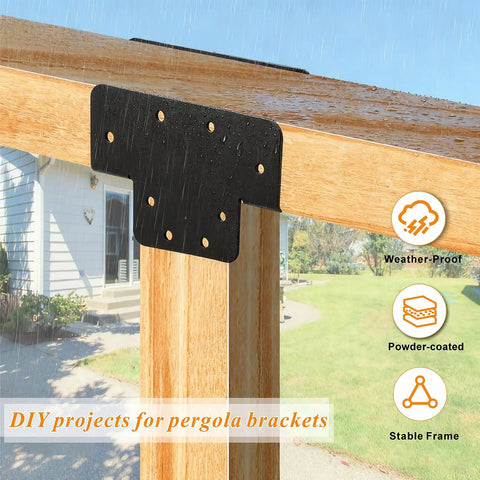 Two Pack 4x4 T Shaped Pergola Brackets Kit Beefy Heavy Duty Woodworking DIY For Pergolas And Gardens Matte Black 3 Way 4x4 Brackets With 3.57 By 3.57 Inch Inner Size And 5.9 Inch Extension