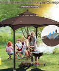 10x12 Foot Canopy Replacement Top For Outdoor Gazebo Two Tiered Waterproof Roof With Eight Drainage Holes Brown Outdoor BBQ