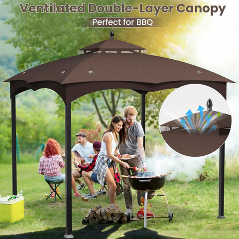 10x12 Foot Canopy Replacement Top For Outdoor Gazebo Two Tiered Waterproof Roof With Eight Drainage Holes Brown Outdoor BBQ