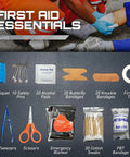 All-In-One 175-Piece Survival Kit With First Aid for Outdoor Adventures and Emergencies, displaying first aid essentials.