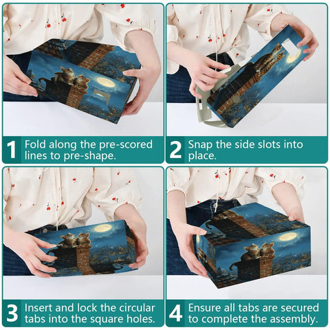 Three Pack File Folder Holders for Magazines Binders Notebooks Books and Documents with Cat City Moon Sky design assembly steps
