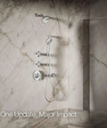 Purist Three Function Shower Head With 1.75 GPM High Pressure Spray, Full Coverage, Pulsating Massage, Silk Spray in bathroom