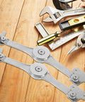 Heavy Duty Soft Close Lift Hinges For Cabinet Doors AGFELO 2 Pack Zinc Alloy Adjustable Lid Stay Hardware with tools on wood surface